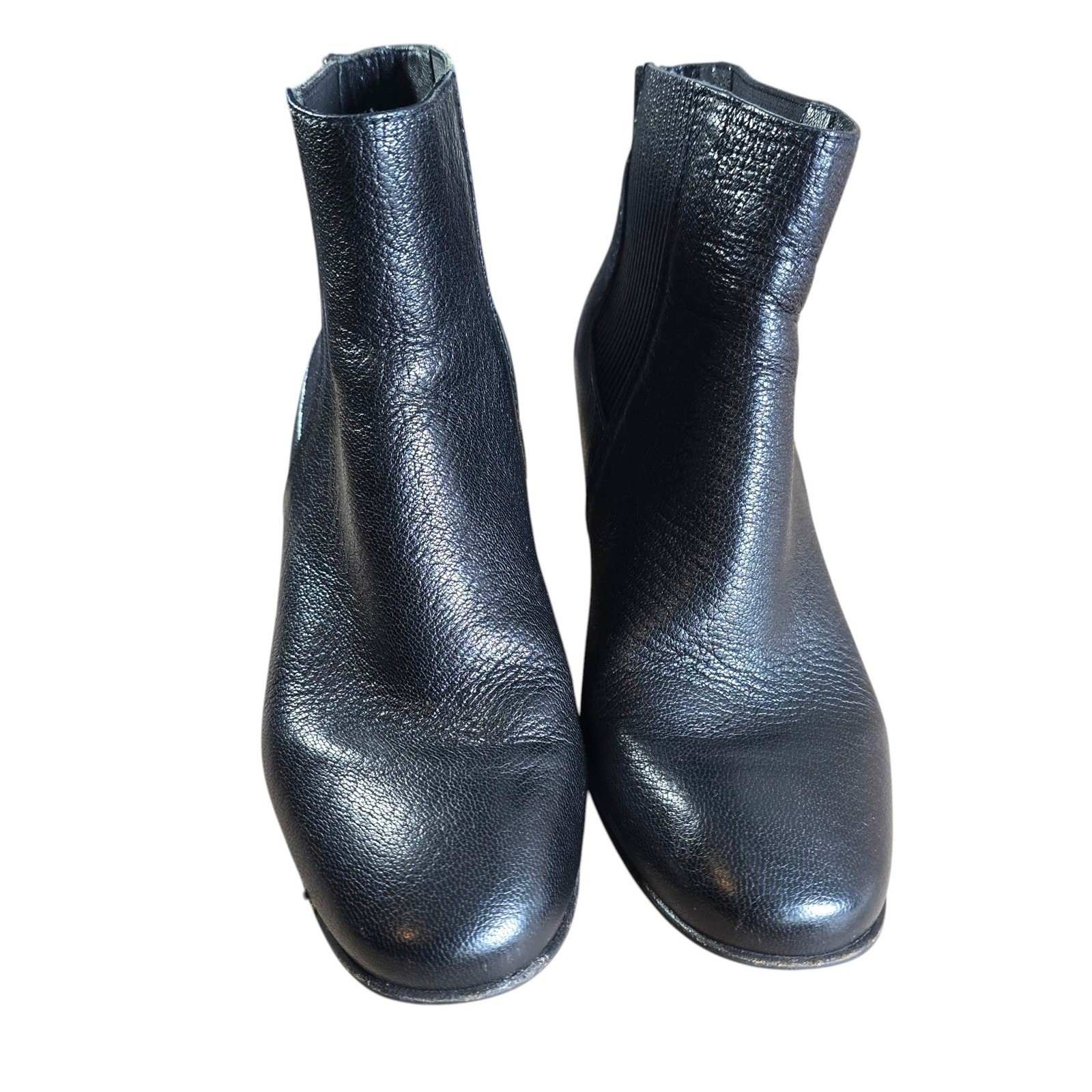 Pedro Garcia Black Pebbled Leather Ankle Block Heel Boots Made in Spain EU 40