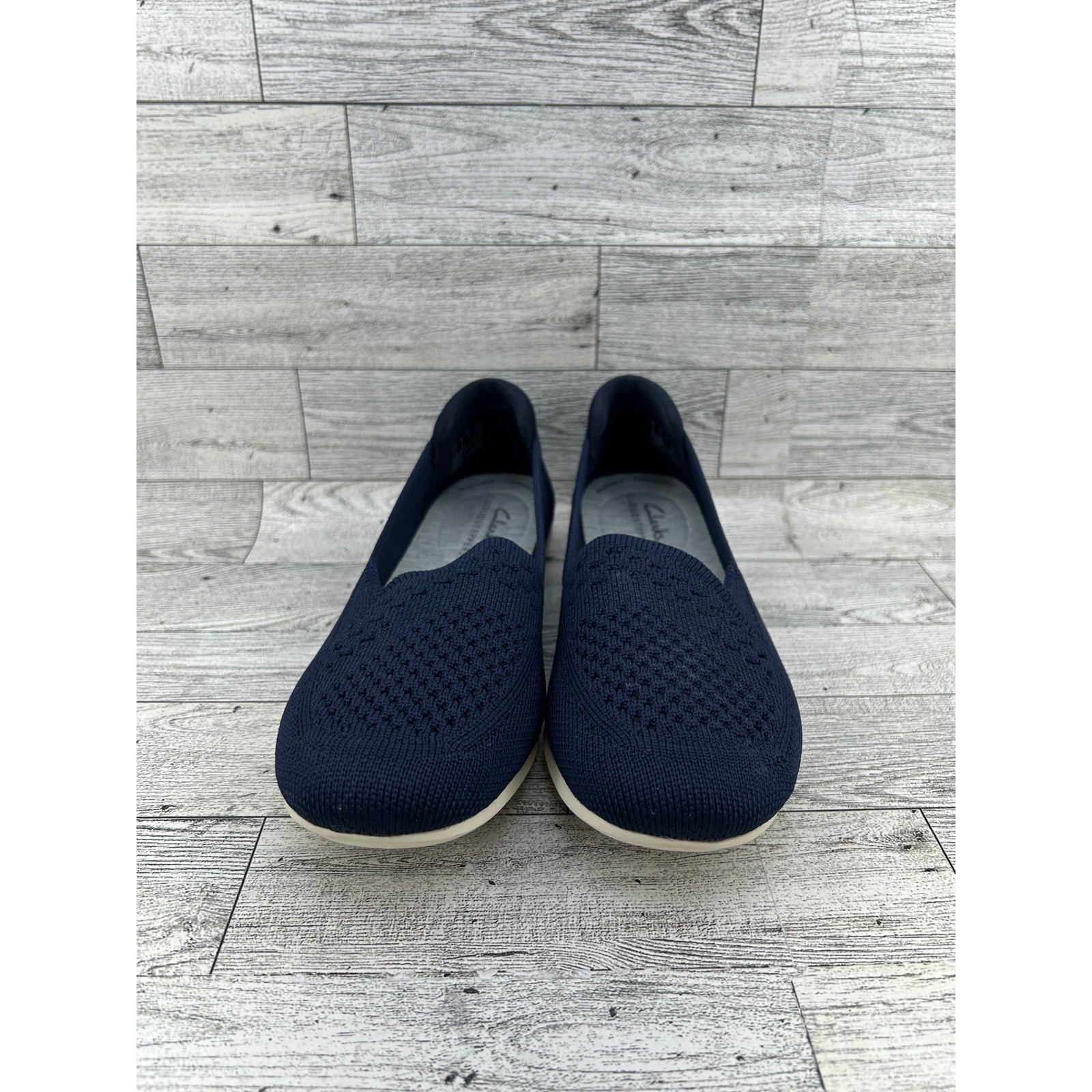 Clarks Cloudsteppers Carly Star Navy Blue Knit Slip On Loafer Flats Women US 6
