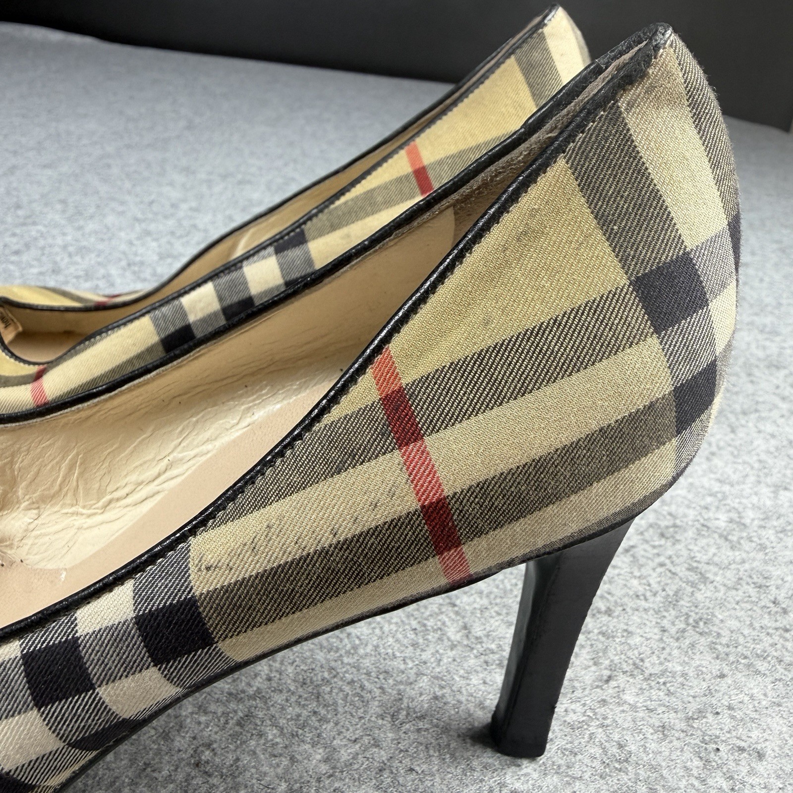 Vintage Burberry Check Dame Plaid Sand Beige Pumps Heels Canvas Women’s EU 40.5