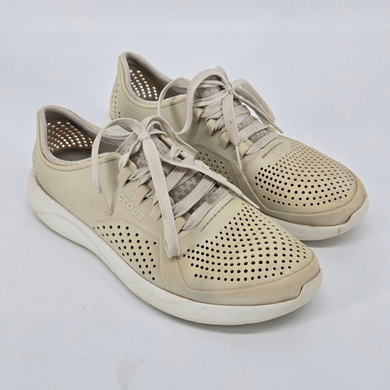 Crocs LiteRide Pacer Sneaker Oatmeal Stucco Beige Perforated Walking Womens 9