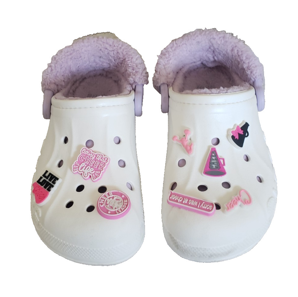 Crocs Baya Lined Fuzz Strap Women’s Size 6 Clog White Lavender 206633-577