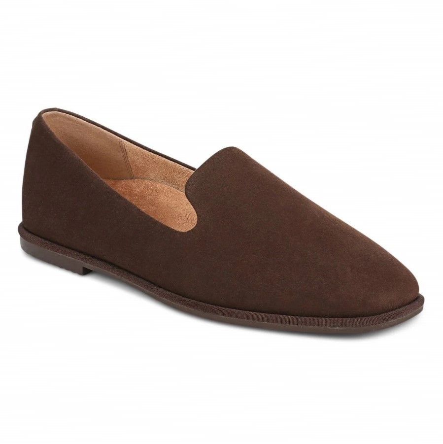 VIONIC Women Willa 2.0 Slip on Flat, Chocolate Suede (NEW)