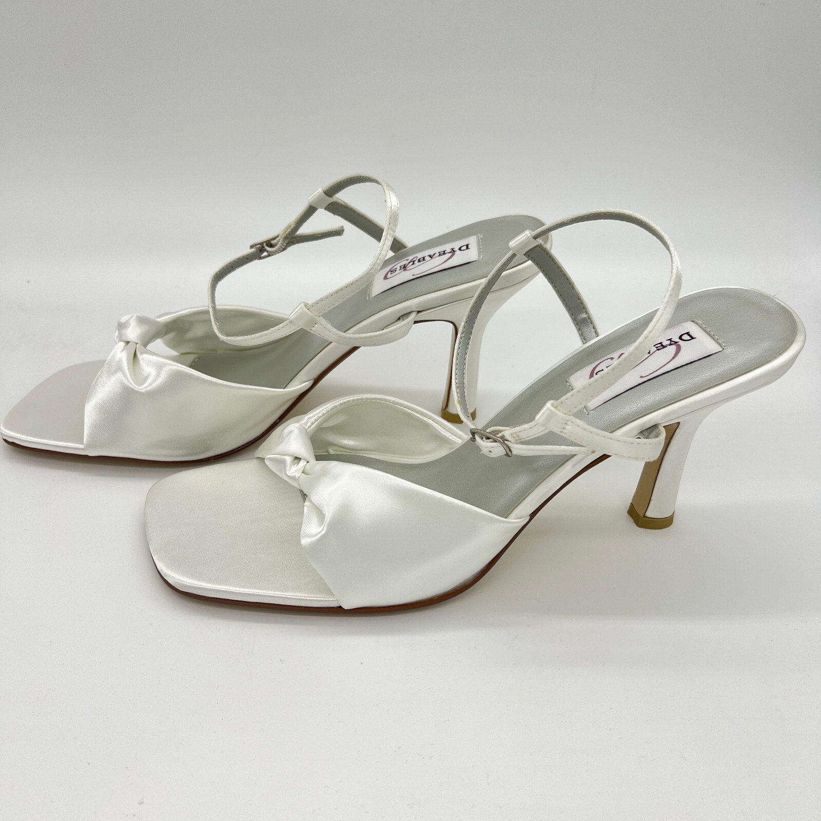 Dyeables Women Super Soft Satin Buckle Slingback Knot Sandal White Satin 10B