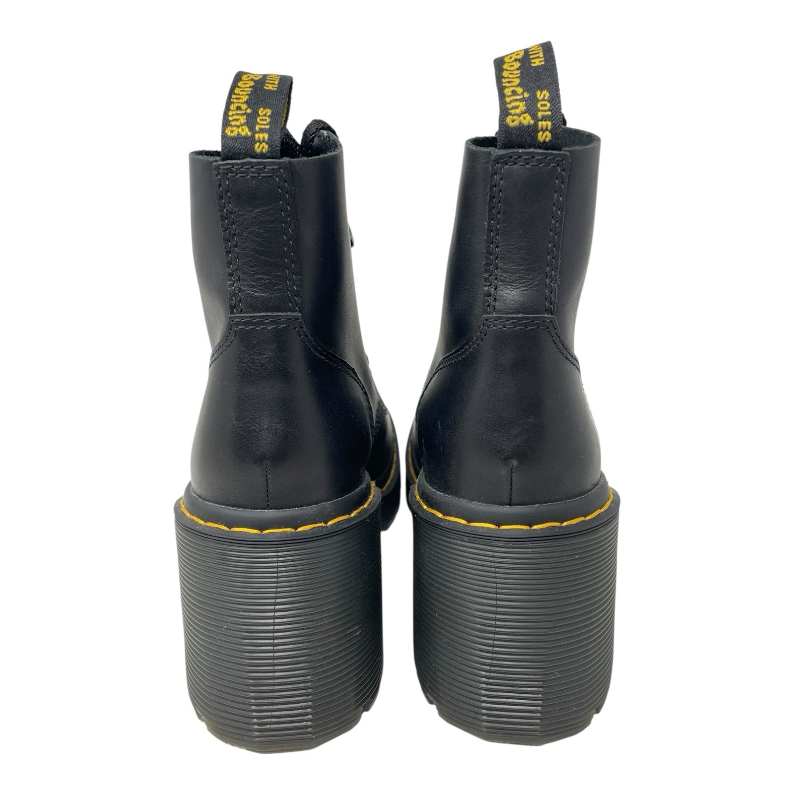 Dr Martens Doc’s Jesy Black Leather Lace-Up Block Heel Combat Boots US 9 L