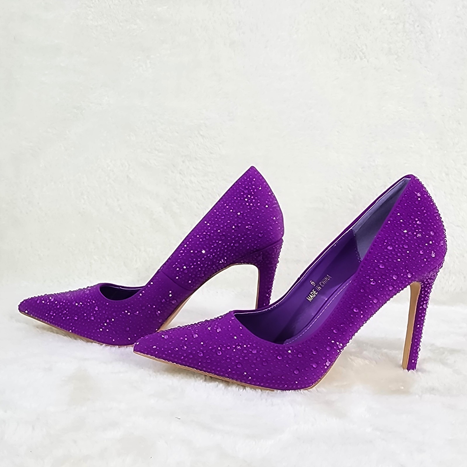Shock Purple High Heel Stiletto Pumps Rhinestone Evening Party Shoes