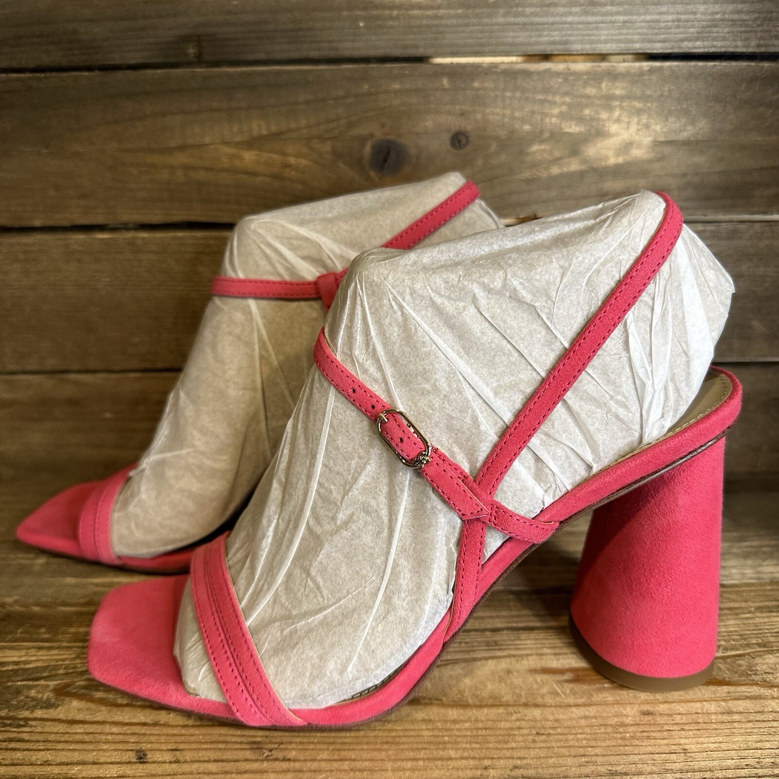 New $140 Womens Sam Edelman Kit Dahlia Pink Suede Heels Sandals Shoes Size 8 M