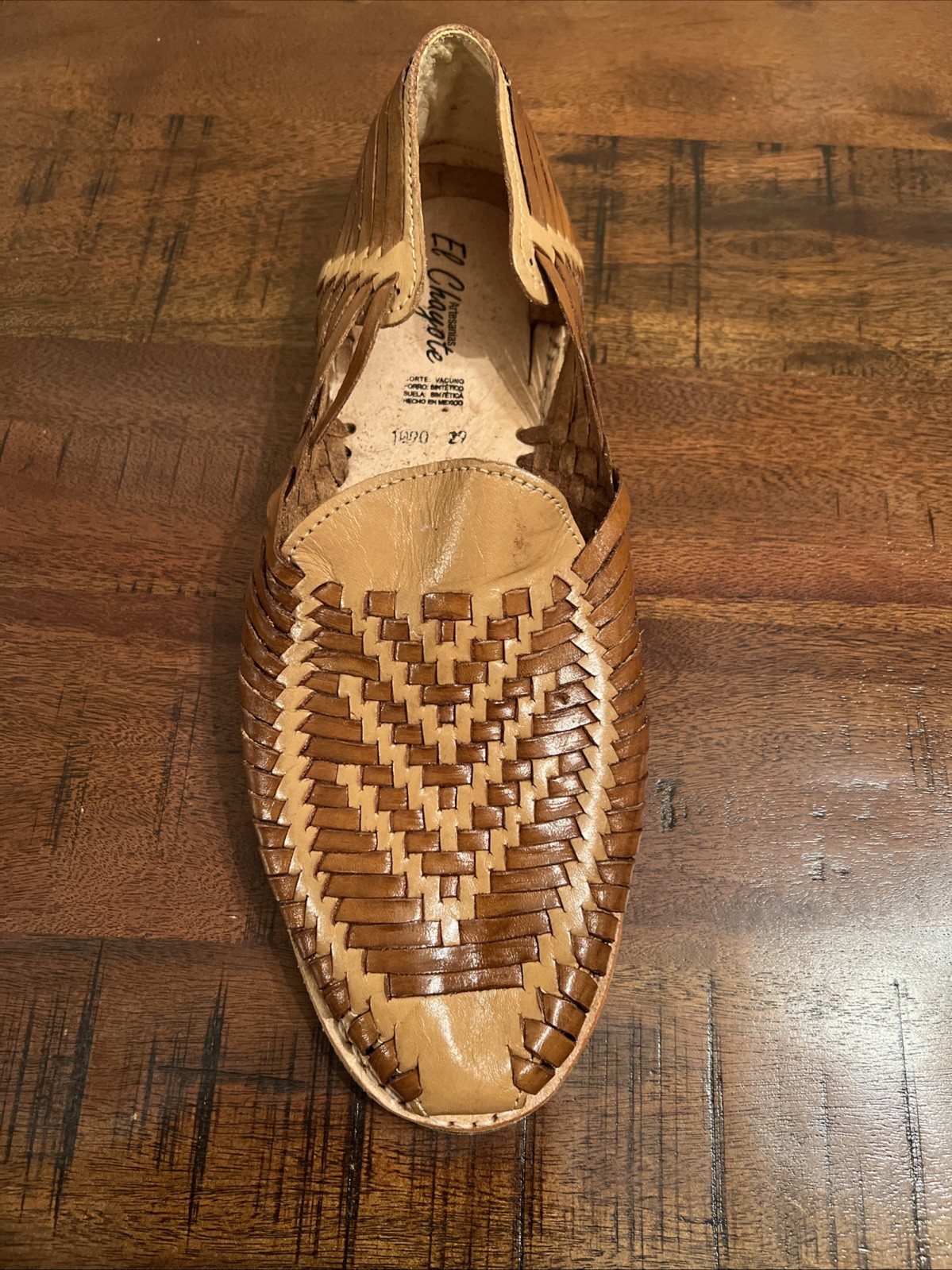 Mens Leather Huarache Sandals Brown Woven SlipOn Handmade Mexico 29 US M 11-11.5