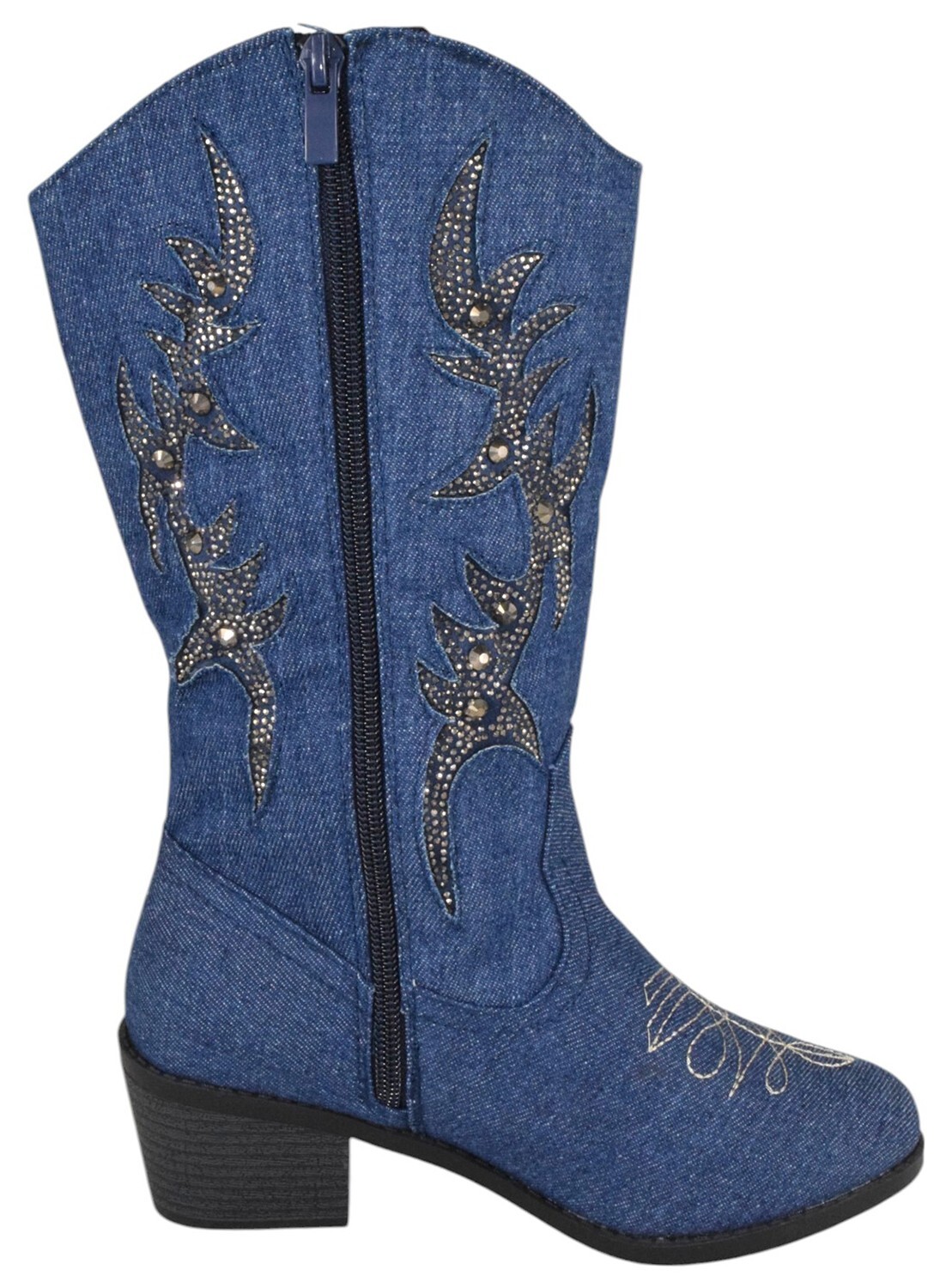 Forever Women Cowboy Stitched Boots Pointy Bling Rhinestone Western19 Blue Denim