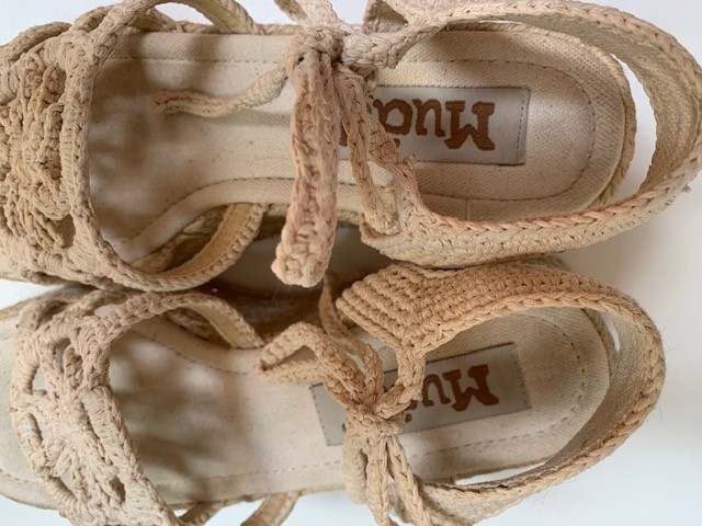 MUDD Vintage Beige Macramé Platform Espadrille Sandals Y2K Women’s Size 9 EUC!!
