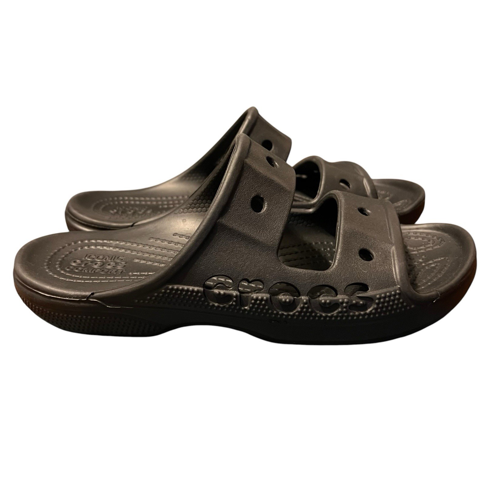 Crocs Baya Slide Sandal Black Double Strap SlipOn 207627 Comfort W 6 | M 4 EUC