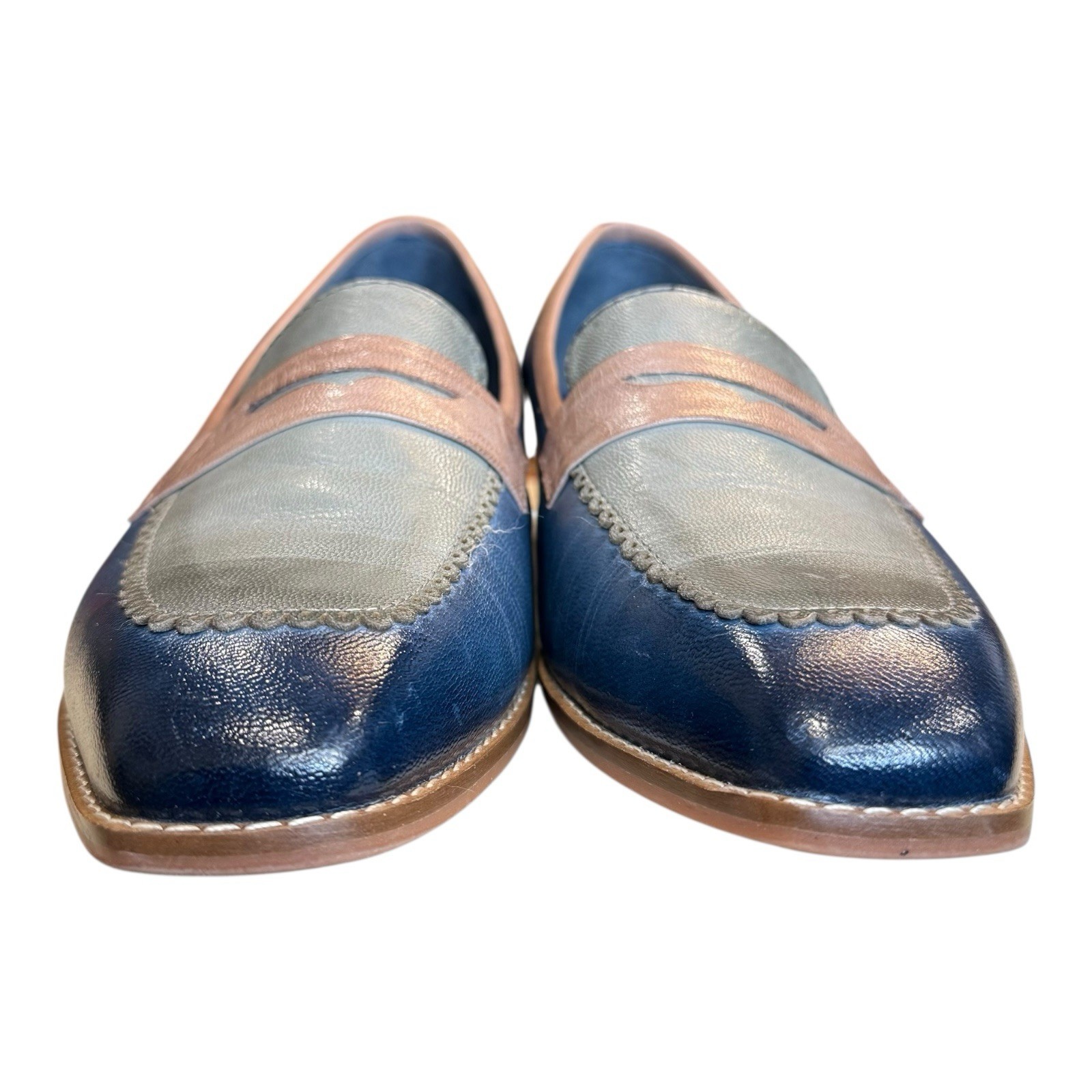 Mona Flying Blue Brown Gray Penny Loafer Flats Slip On Shoes US 9 EU 41