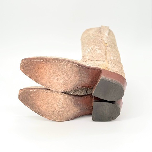 Lucchese 1883 N4738 Stone Suede Cowboy Boots Metallic Python Snip Toe Womens 7B