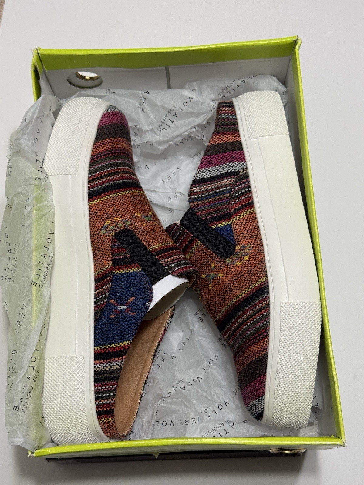 Very Volatile Embroidered Boho Striped Slip On Platform Sneakers Women’s Sz 7