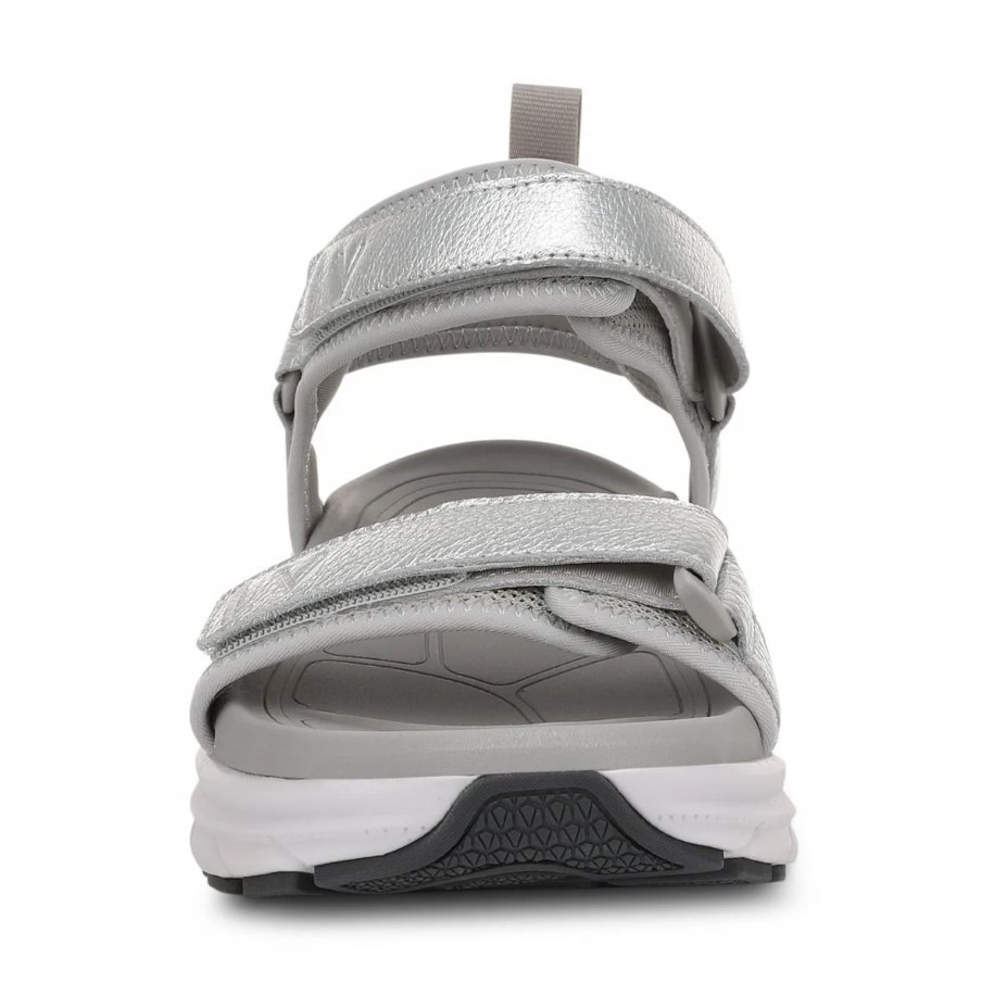 VIONIC Women Walk Max Wanderer Sandal, Silver Leather (NEW)