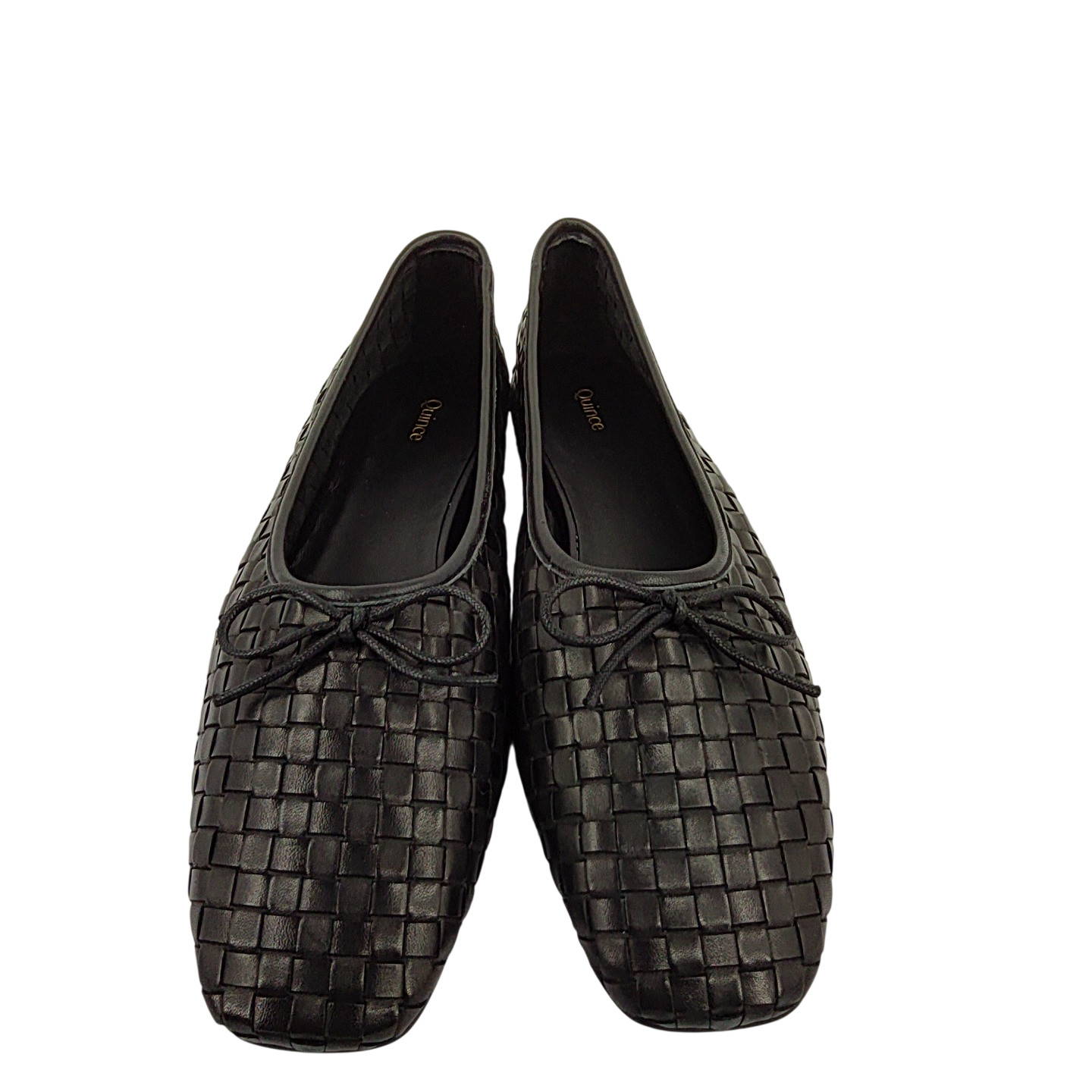 Quince Women Italian Leather Handwoven Square Toe Ballet Flat Black 10