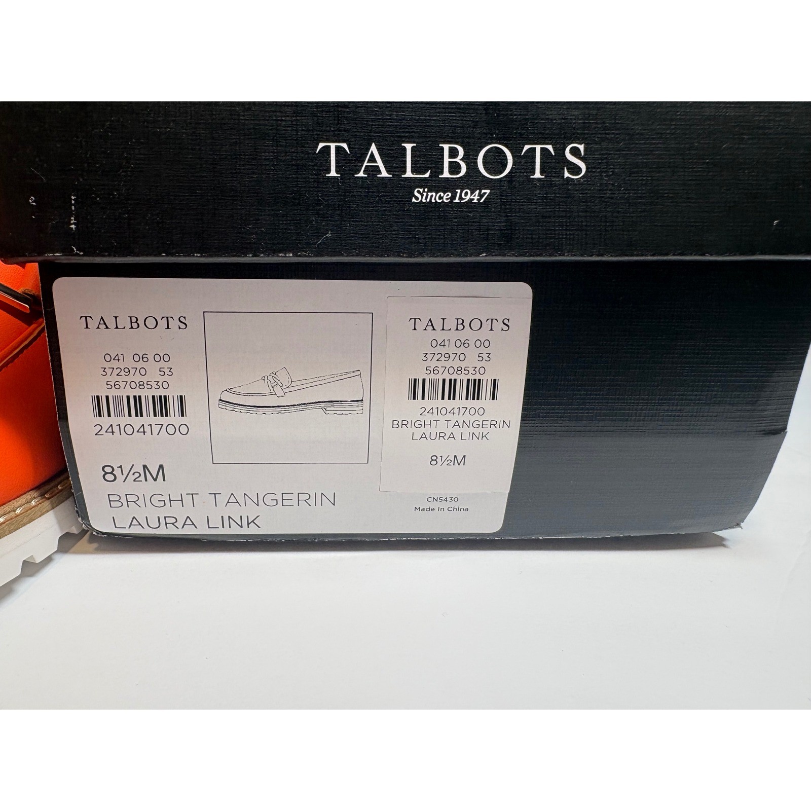 Talbots NWT Laura Link Leather Loafers Bright Tangerine Orange Gold Chain 8.5M