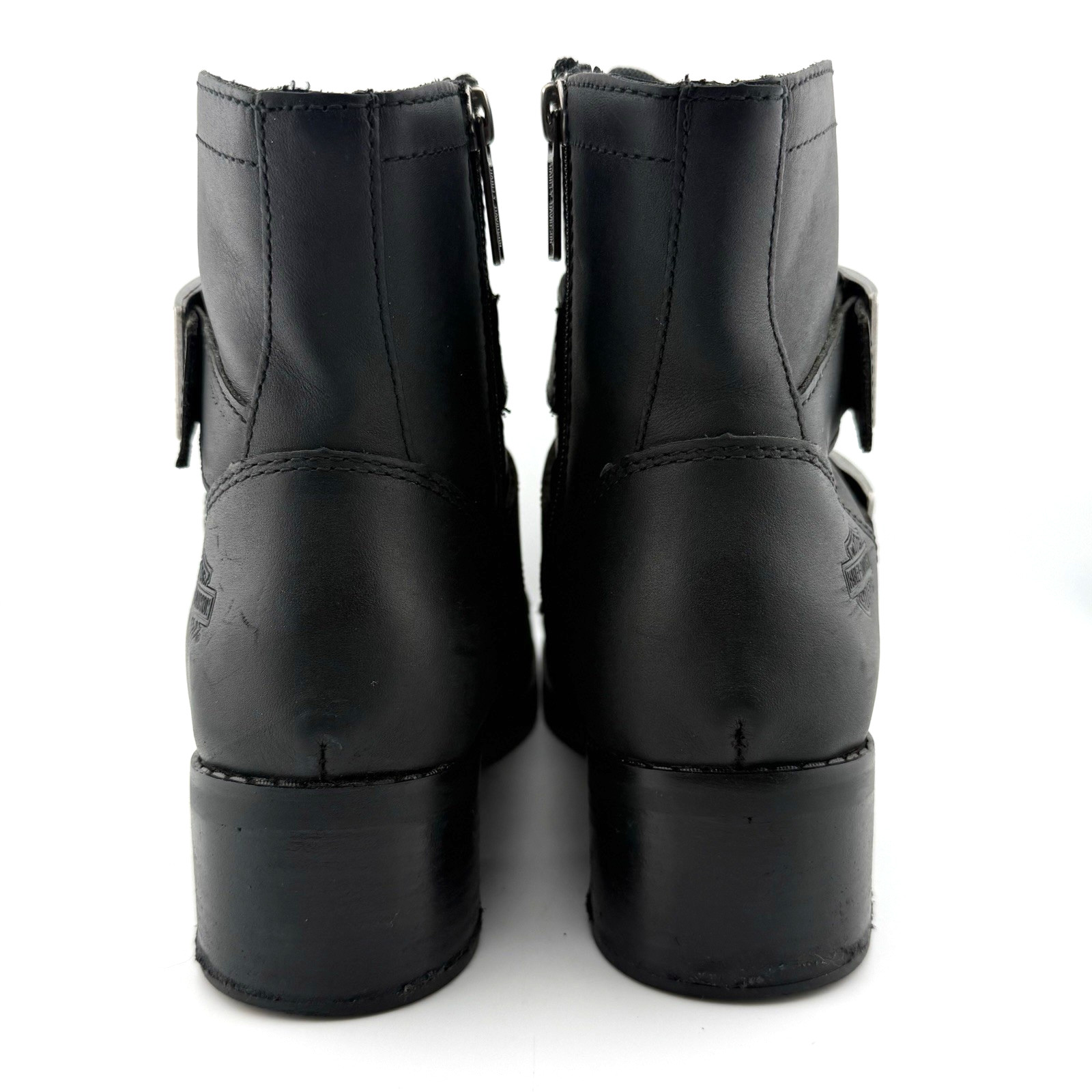 Harley Davidson Womens Black Biker Motorcycle Gothic Buckle Boots 8.5M CLEAN