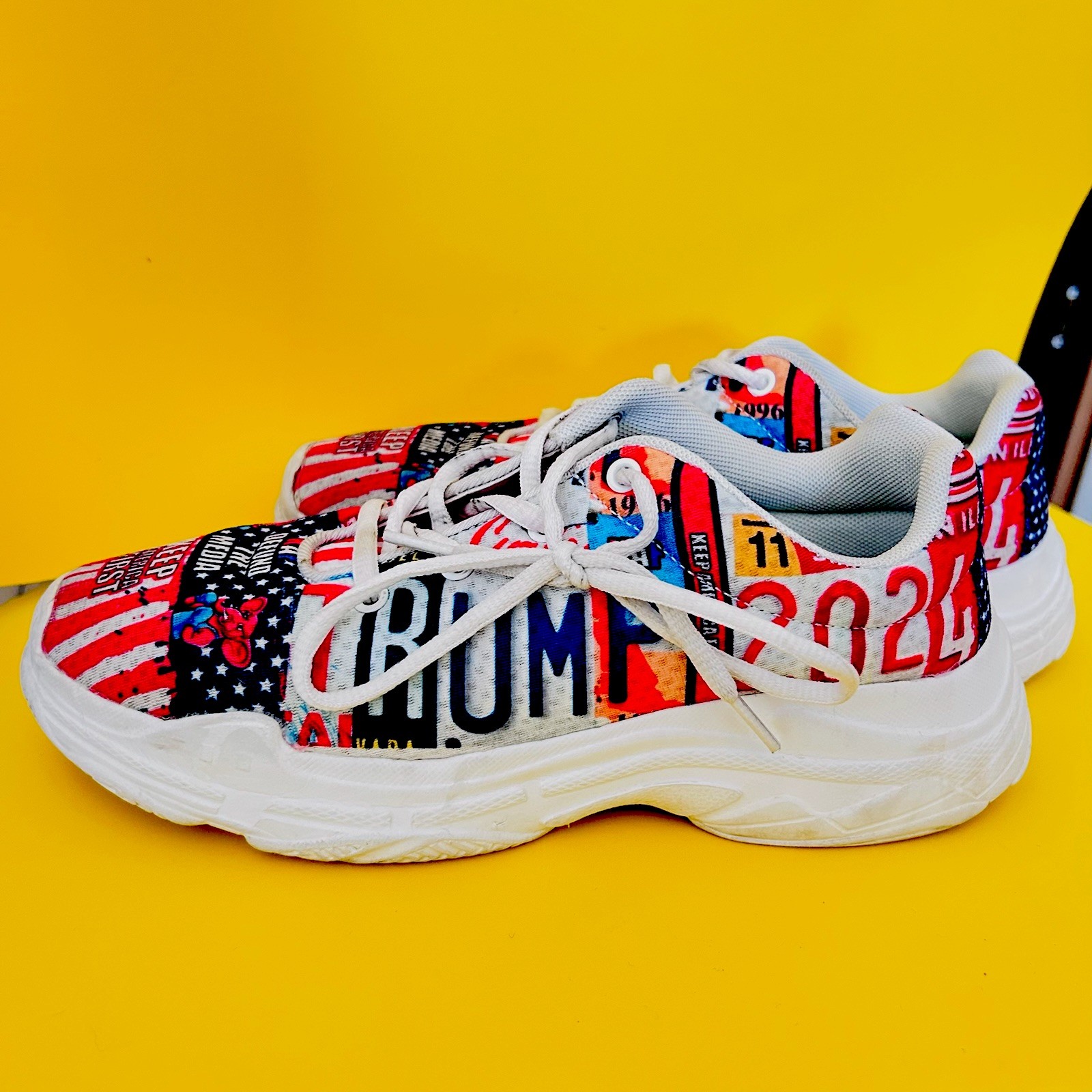 Trump 2024 Novelty Sneakers Women’s US 8 Men’s 6 EU 39 Patriotic Flag Shoes