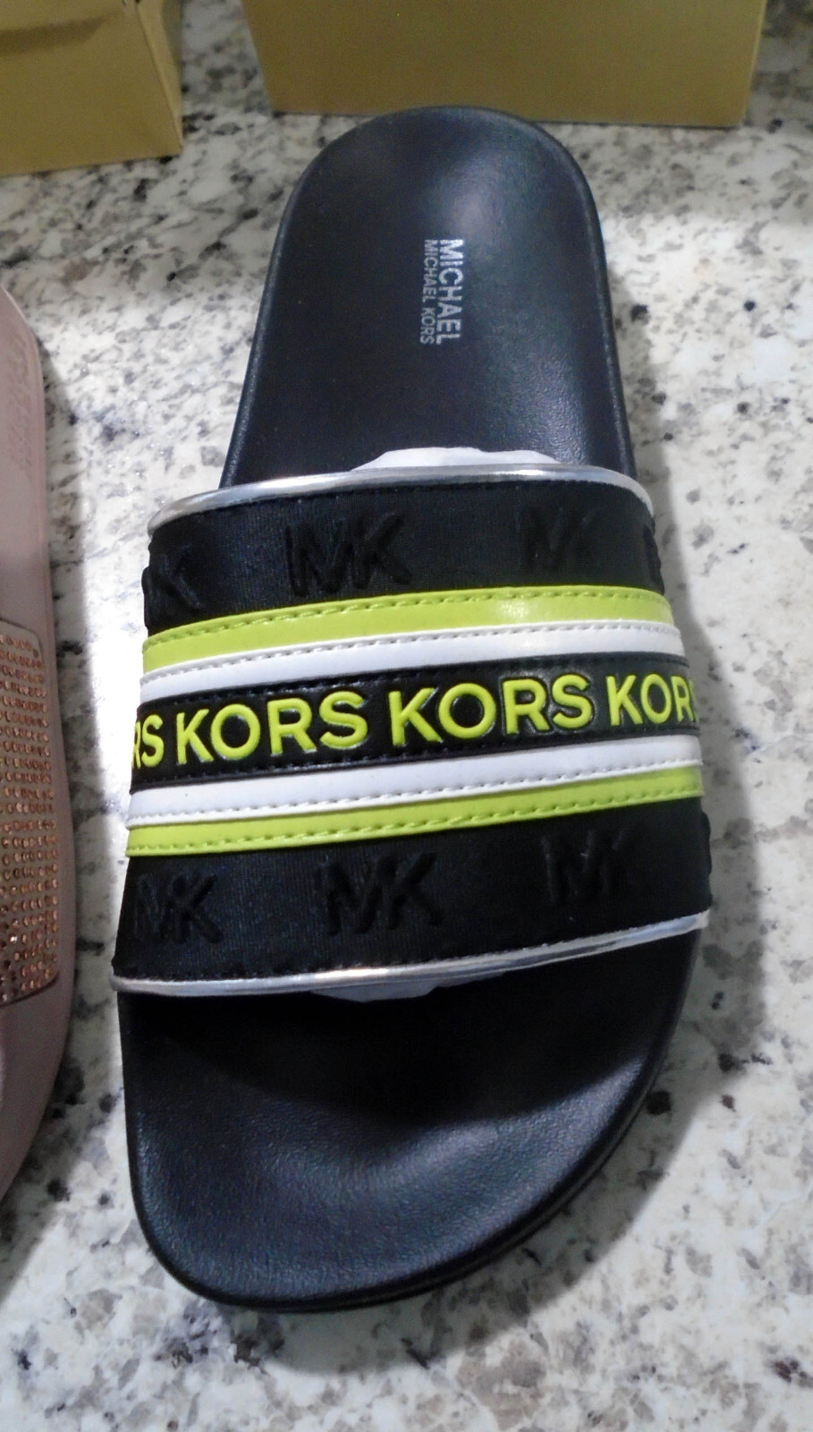 Michael Kors MK Slides Gilmore & Eva Pink Blue Gold Black White MK Pink
