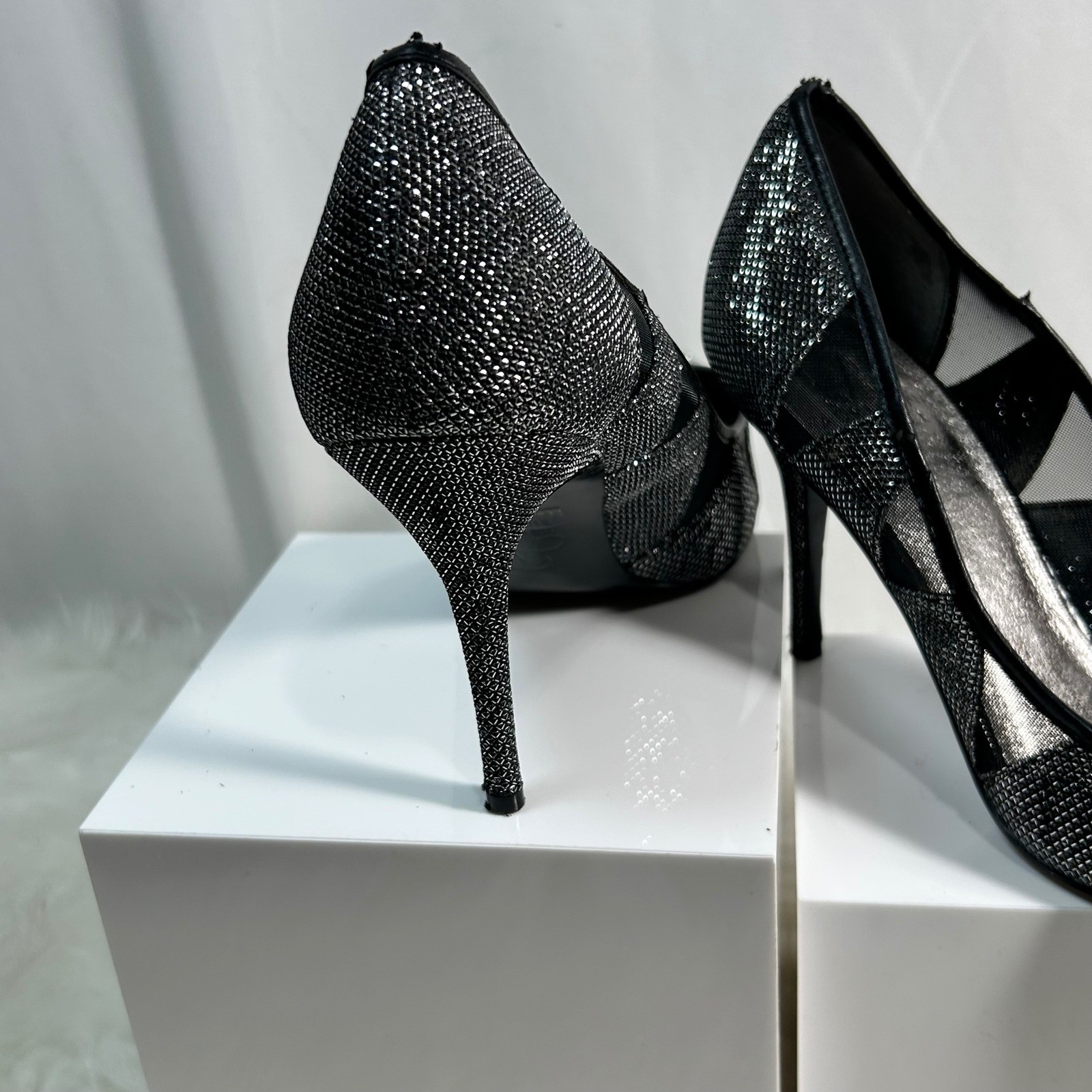 Adrianna Papell Women’s Black Sparkle Mesh Pointed Toe Stiletto Heels Shoes 9.5M