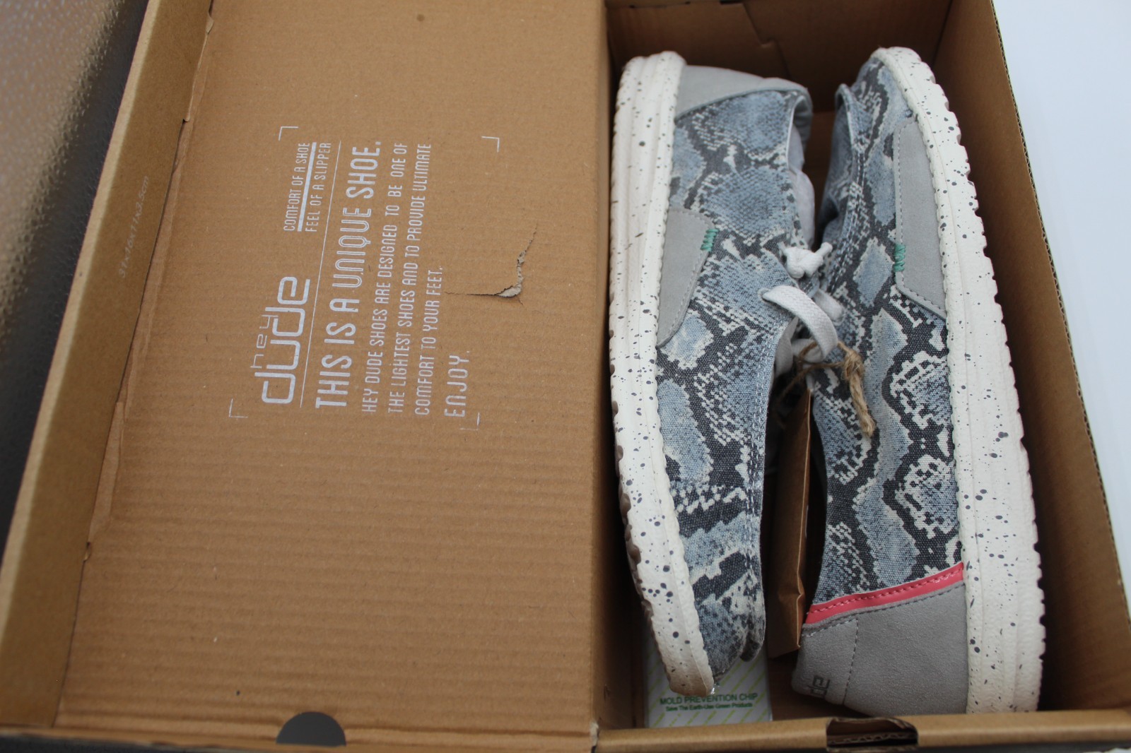 Hey Dude Wendy Jungle Grey Snakeskin Print Fabric Lightweight Slip On Women’s 10