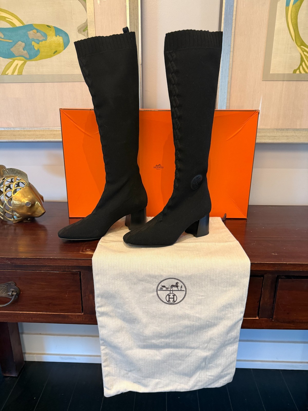 Hermes Volver Black Knit High Boots – 39. Not available anywhere else. Worn once