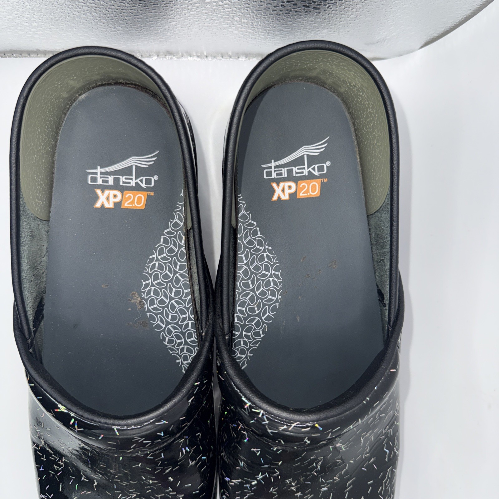 Dansko Clogs Womens Size 40 US 10 Black Sparkle Patent Leather Nursing Slip On