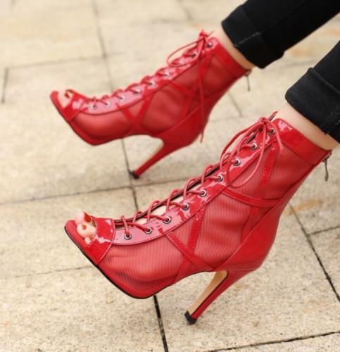 Womens Faux Leather Mesh Splice Sandals Lace Up Back Zip Open Toe Ankle Boots SZ