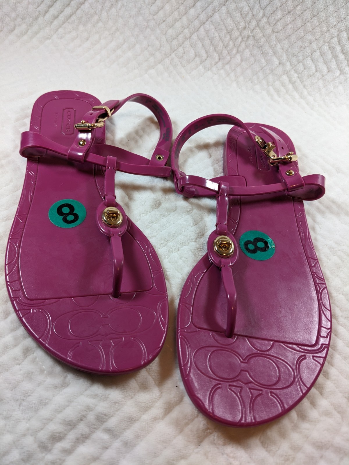 Coach PIER Jelly PVC Signature C-Logo Thong Sandal Flat Hot Pink Sz 8B, $99