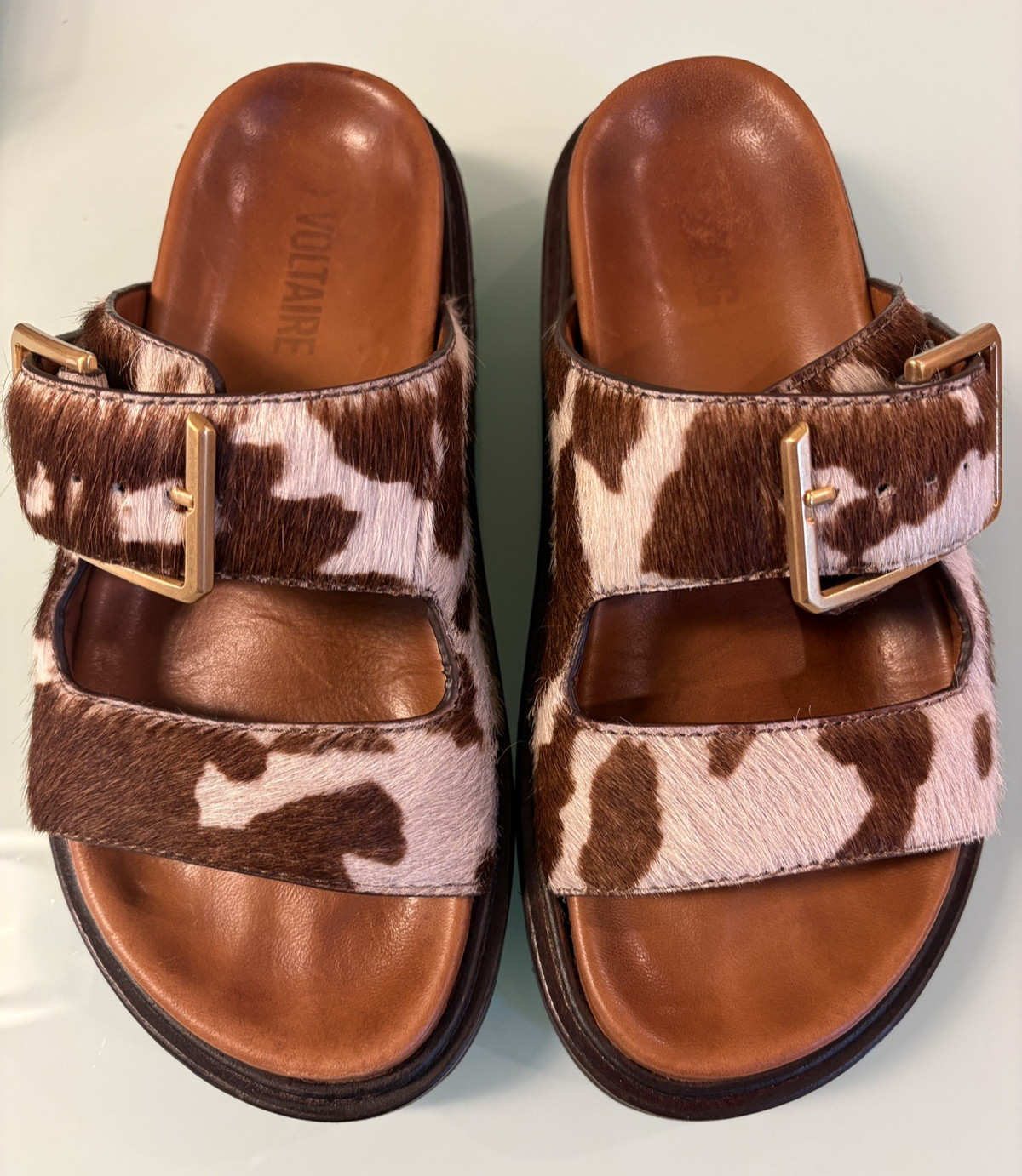 Zadig & Voltaire Cecilia Alpha Cow Print Calf Hair Slide Sandals EU 37 US 6.5