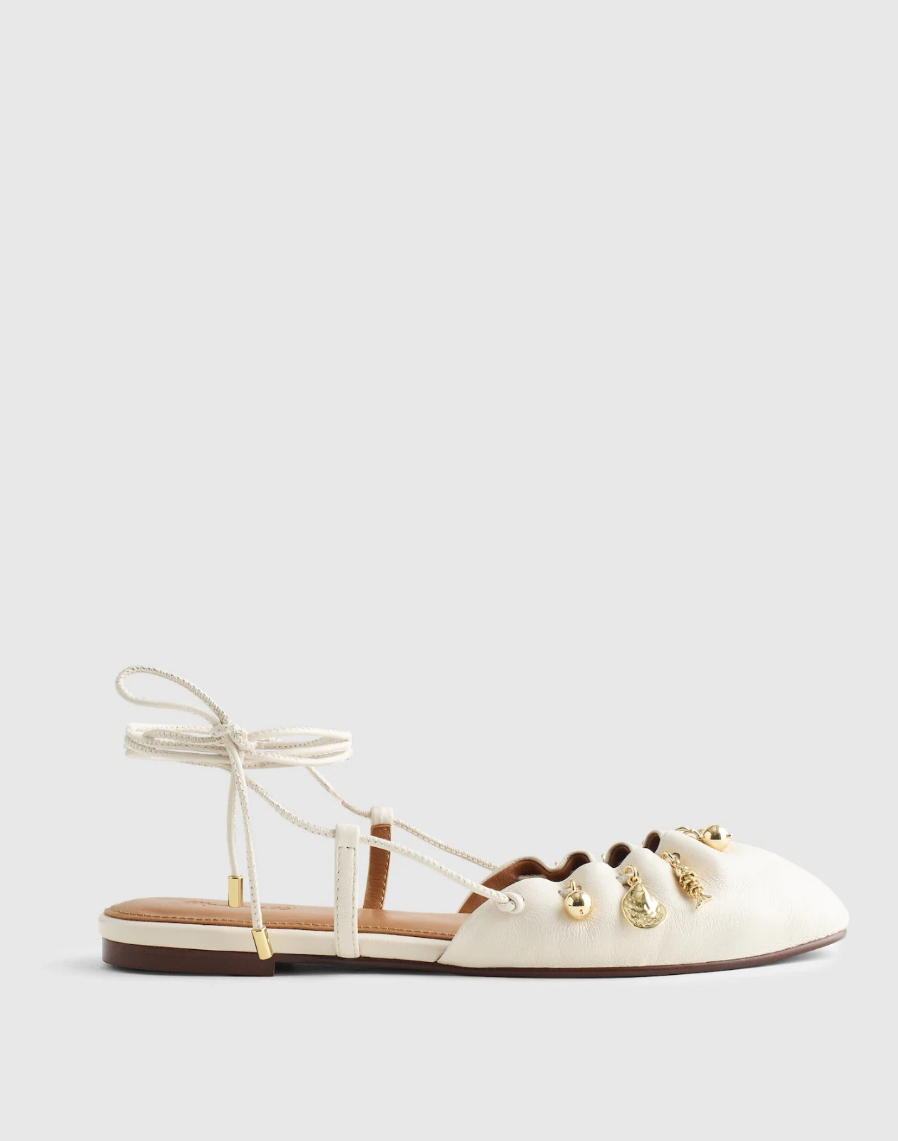 Madewell x Shopbop Greta Ruched Ankle-Tie Flat in Leather – No Import Fees