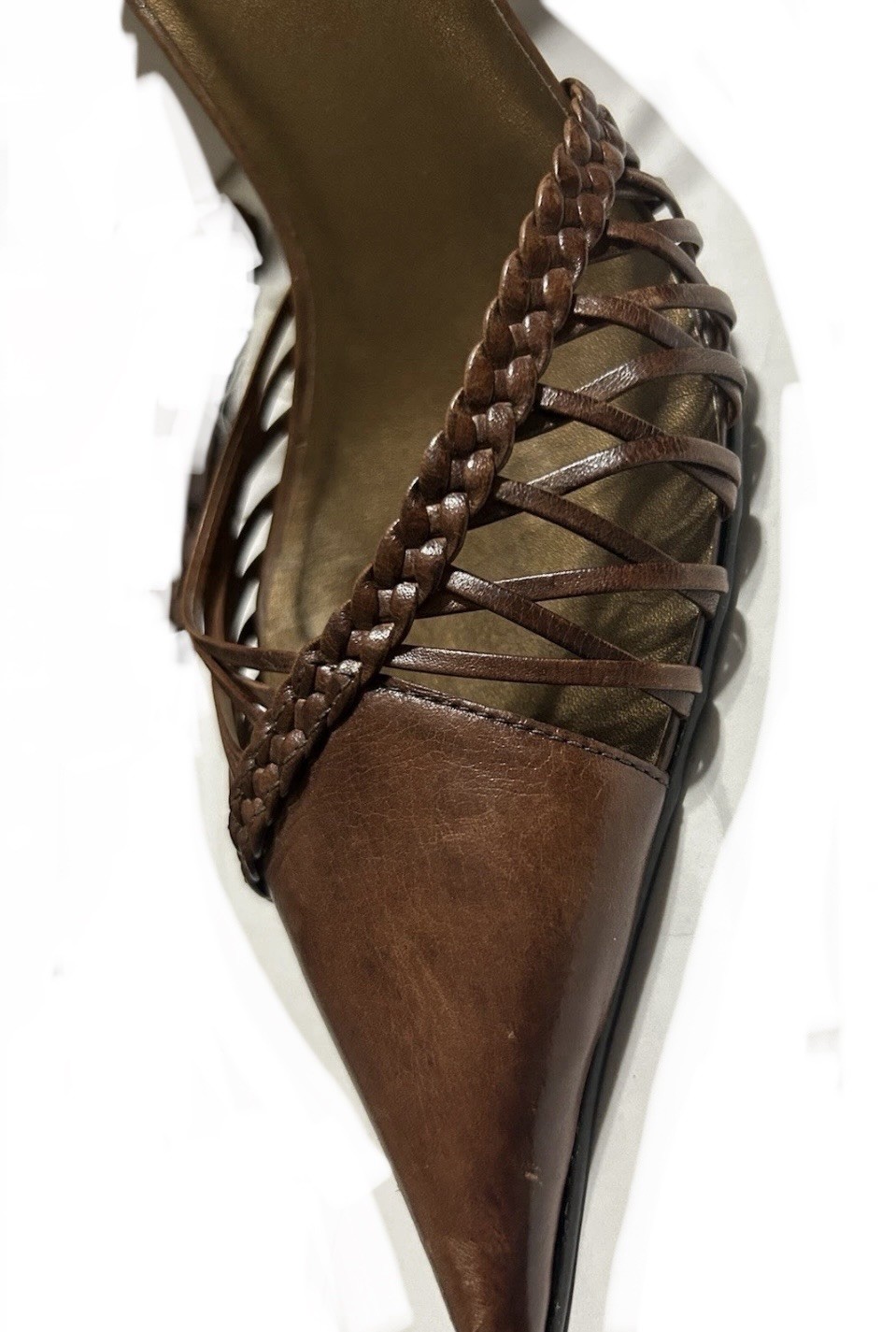 Vintage Ravel Woven Leather Ankle Strap Heels Brown UK 5 Made in Brazil