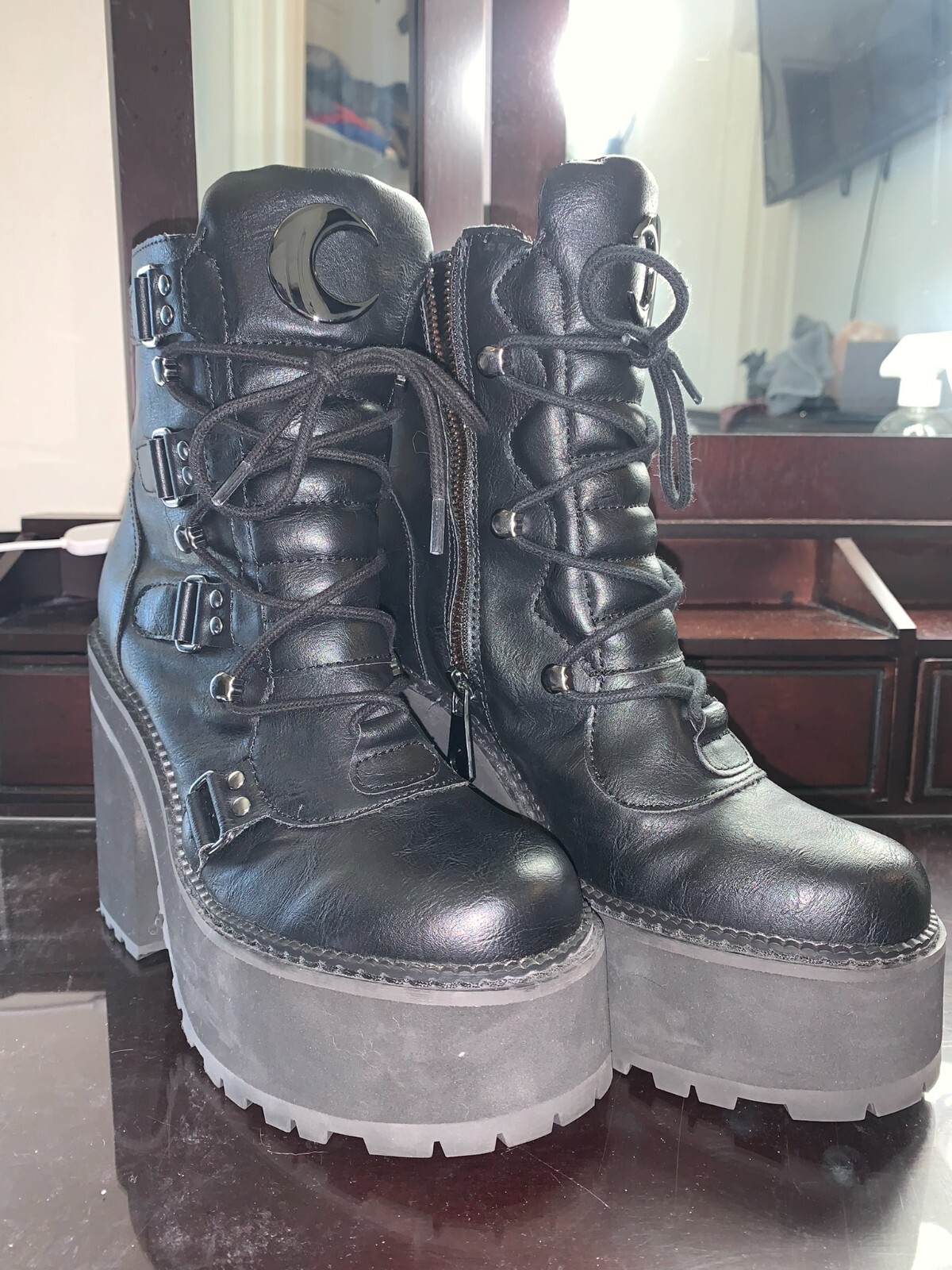 Killstar Black Broom Rider Faux Leather Women’s Size 6 Ankle Boots