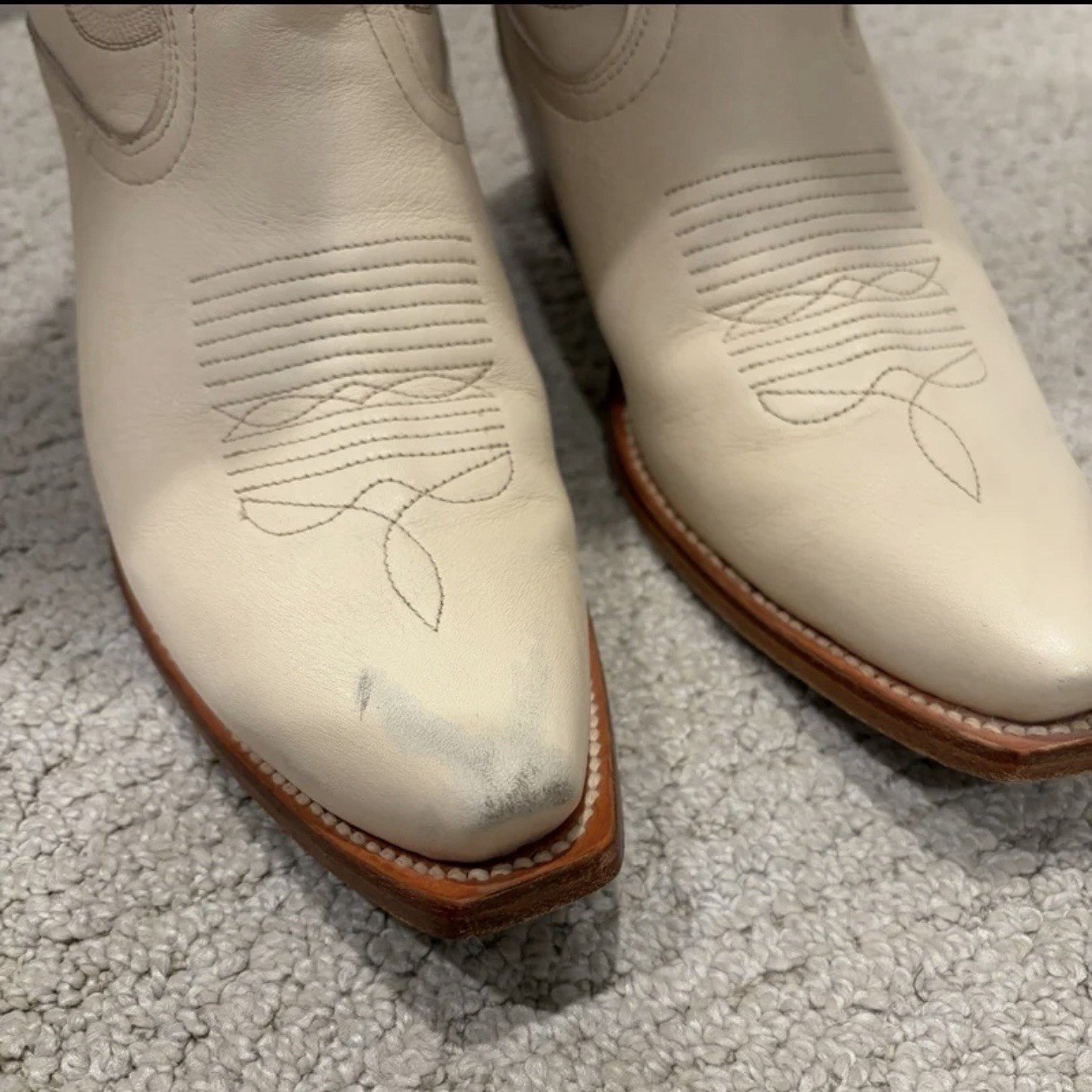 EUC TECOVAS Annie Cowhide Western Boots Bone 8 Cowboy Cowgirl Cream Ivory Mexico