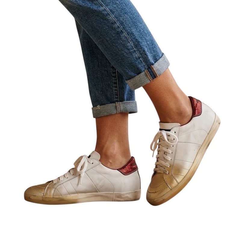 Primabase Forma Sneakers White Gold Red Metallic Distressed Leather Italy 40