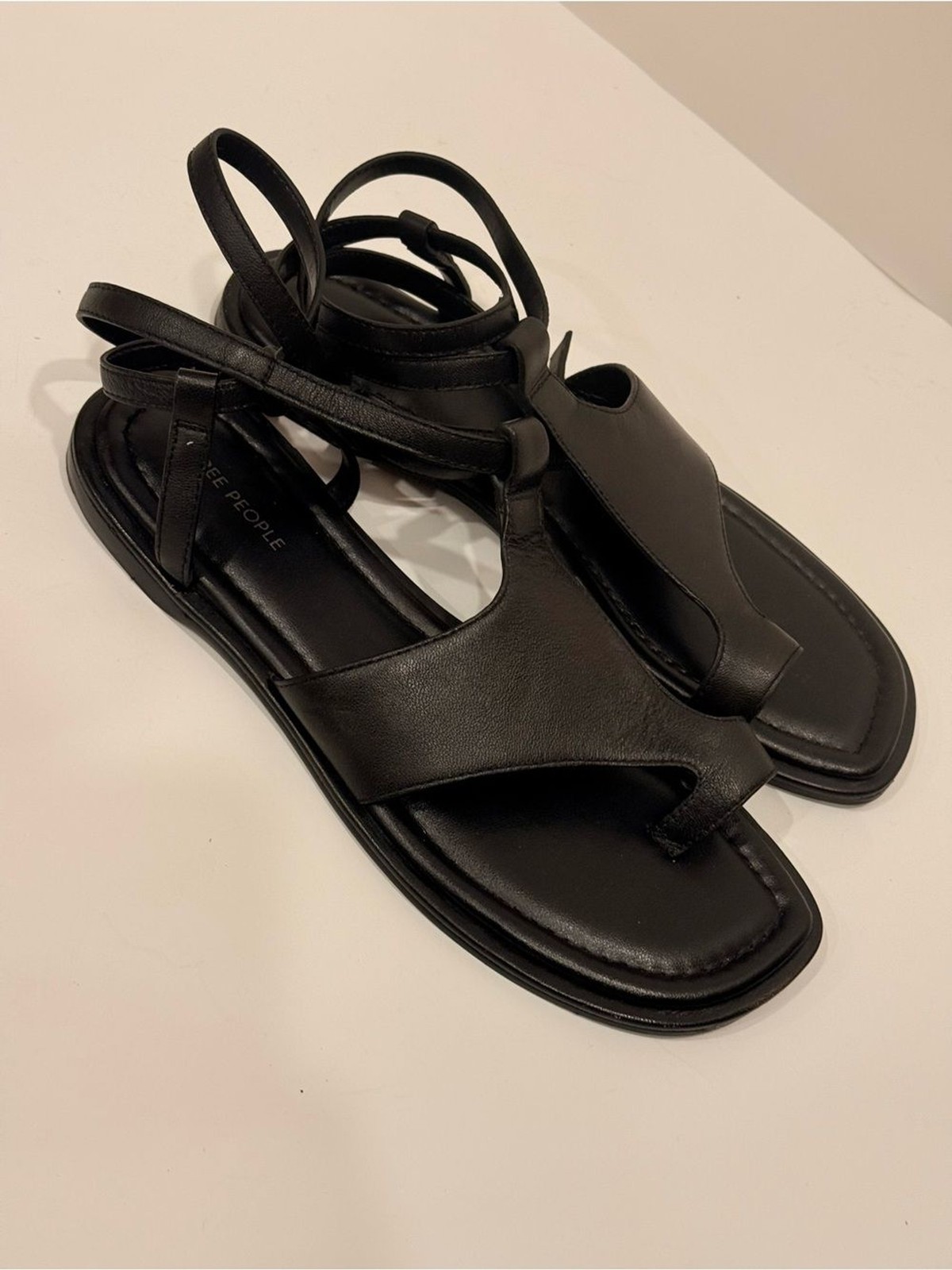 NWOB Free People Black Strappy Ankle Wrap Leather Ankle Sandals Size 8.5