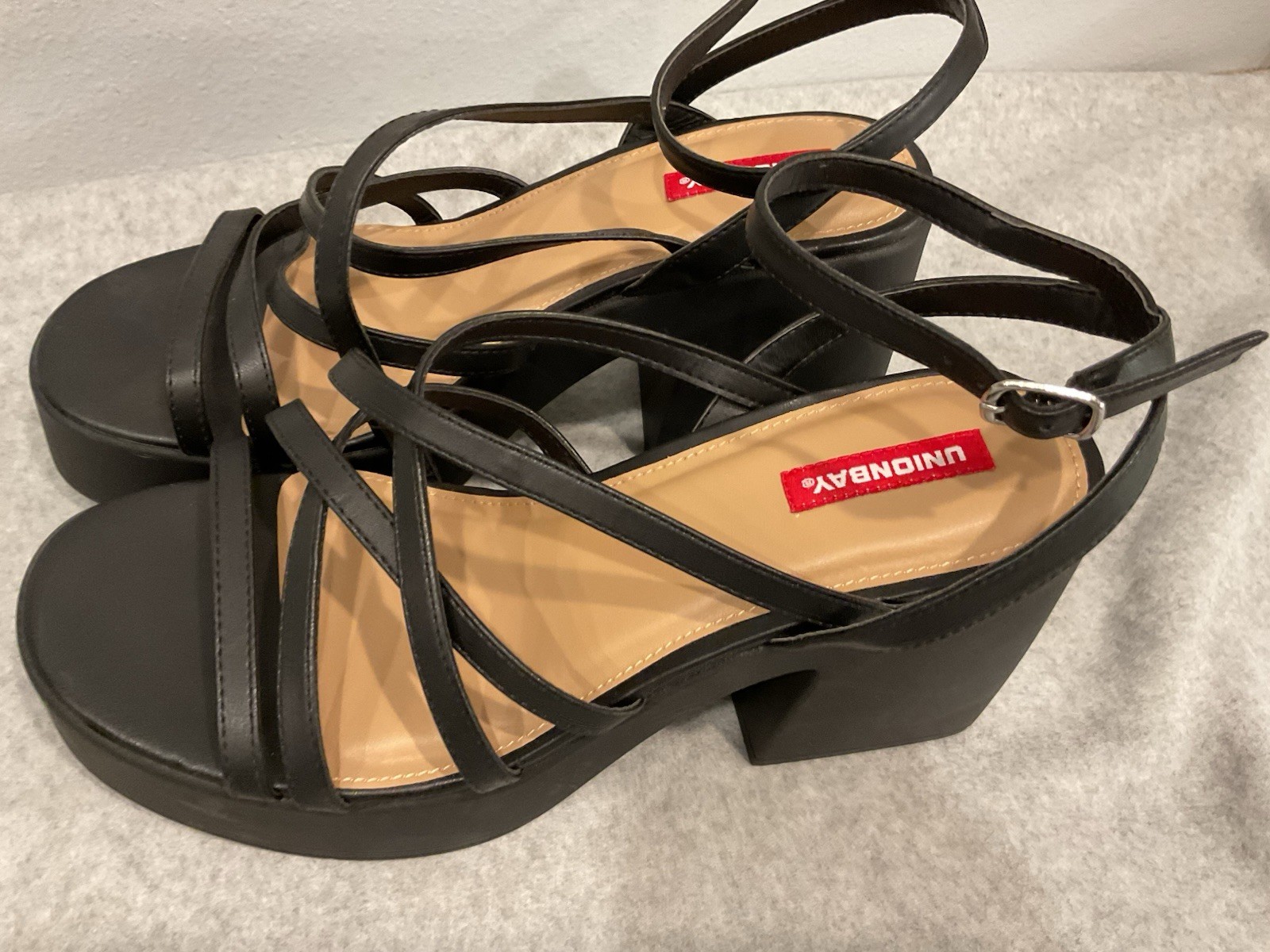 Vintage LN Y2k UnionBay Platform Chunky Black Strappy Sandals Shoes 11 Goth