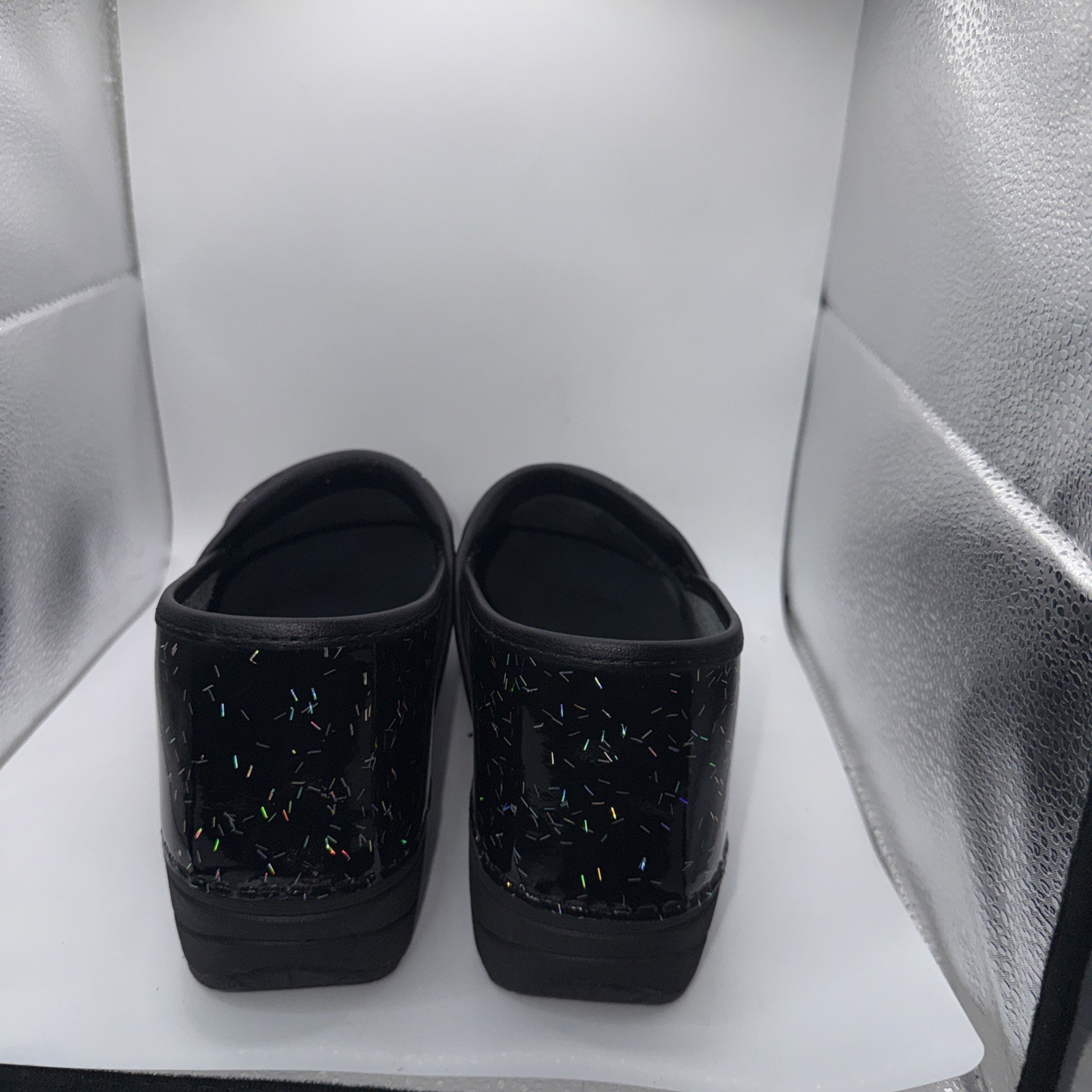 Dansko Clogs Womens Size 40 US 10 Black Sparkle Patent Leather Nursing Slip On
