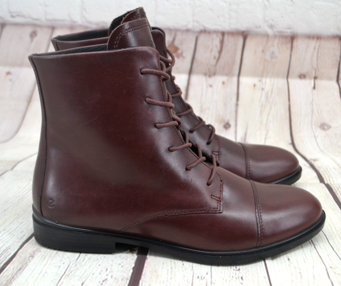 ECCO Women’s Touch 15 Lace Up Combat Style Boots SIZE 8-8.5 (39) Brown Leather