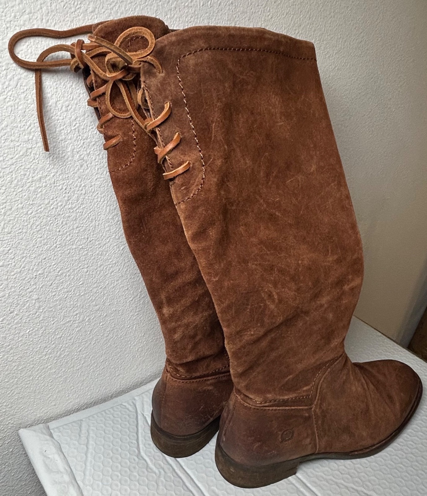 Born Hayden Tall Riding Boots Womens 8 Rust Tobacco Distressed Leather Lace Zip