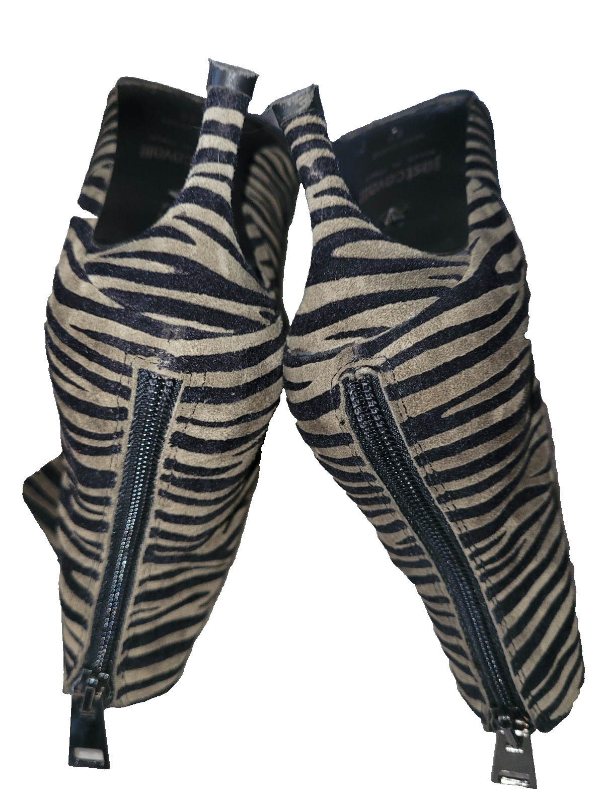 Just Cavalli SuedeZebraPrintGrayBlack AnkleBootBootieBack Zip2.5″Heel 8-8.5/EU39