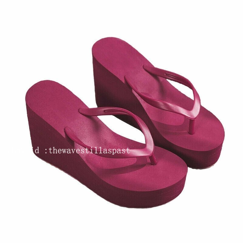 Womens Wedges Flip Flops Summer High Heels Sandals Platform Slippers Solid Shoes