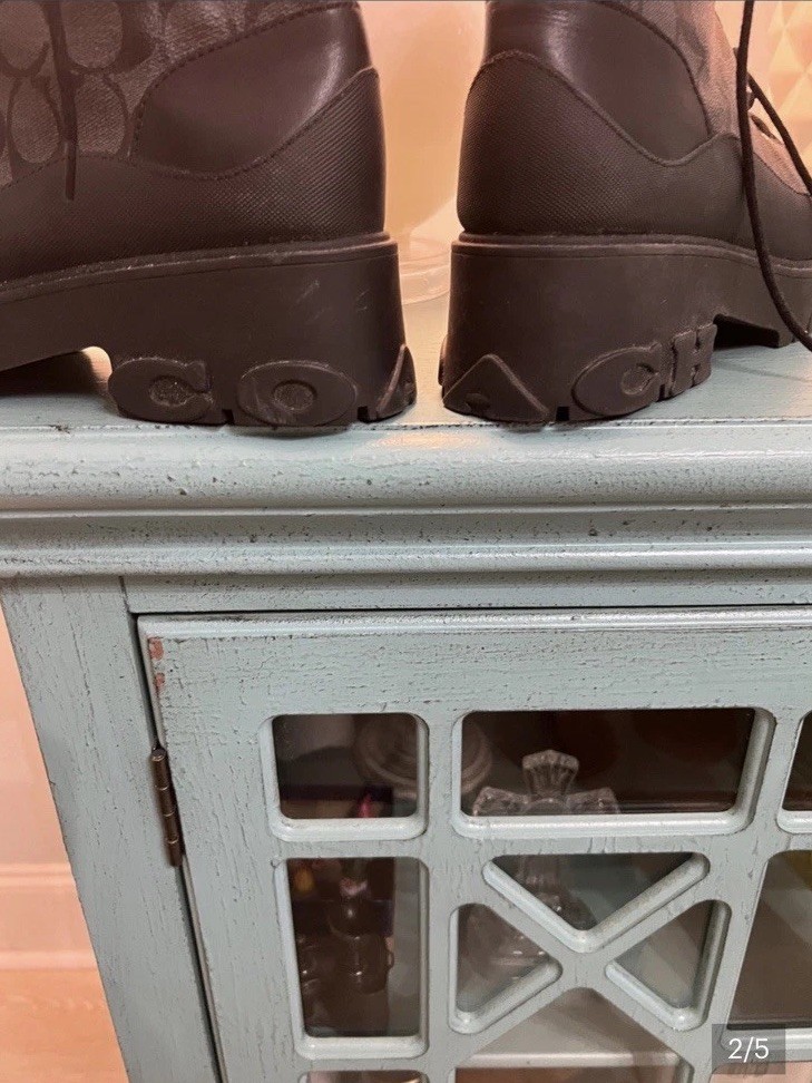Coach Signature Canvas Lace-Up Ankle Bootie Black/Gray 10B EU 40.5 CM590