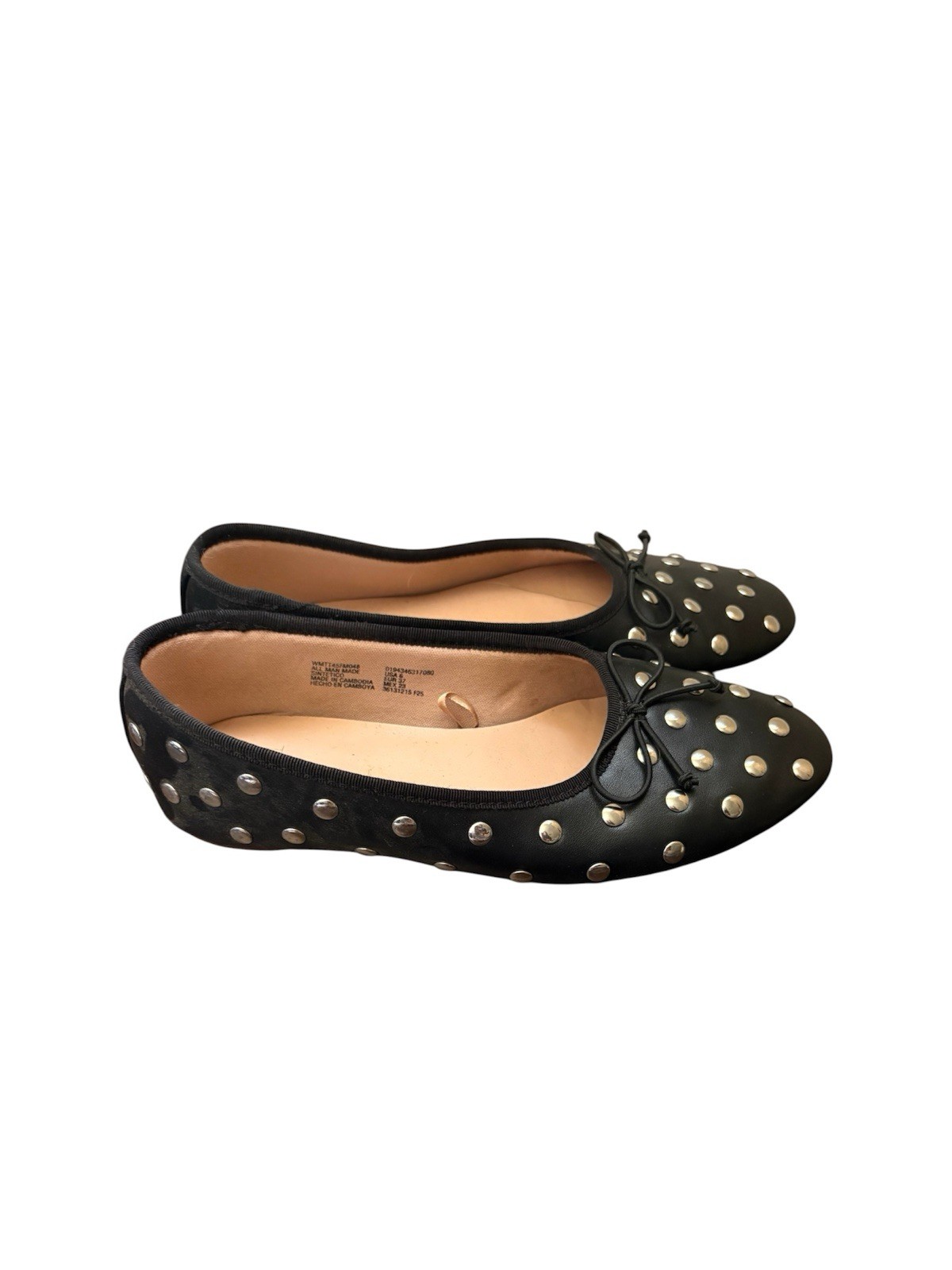 Time and Tru Silver Studded Black Ballet Flats Size 6
