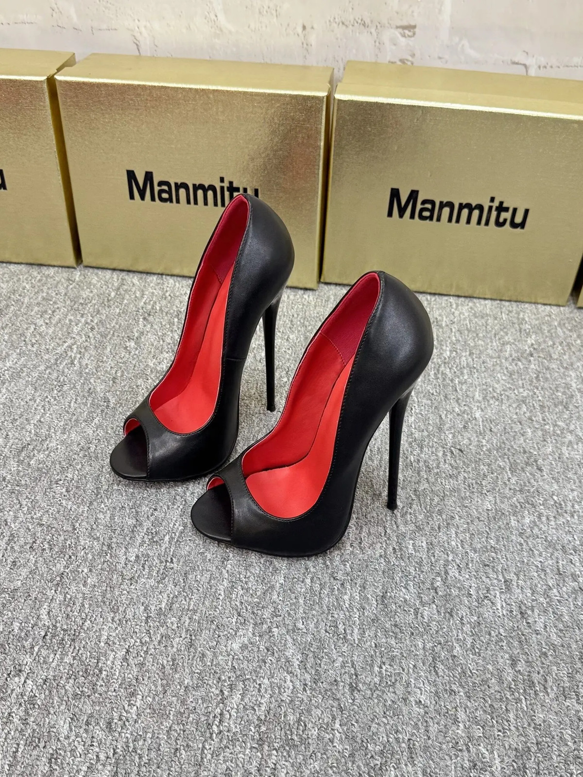 12cm Sexy Slim High-heeled Red Lined Fish Mouth Shoes Matte Shallow Mouth Shoes