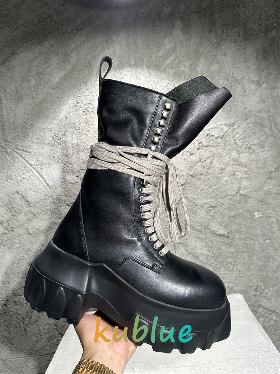 RO Unisex Genuine Leather Workwear High Tube Platform Shoes Punk Boots