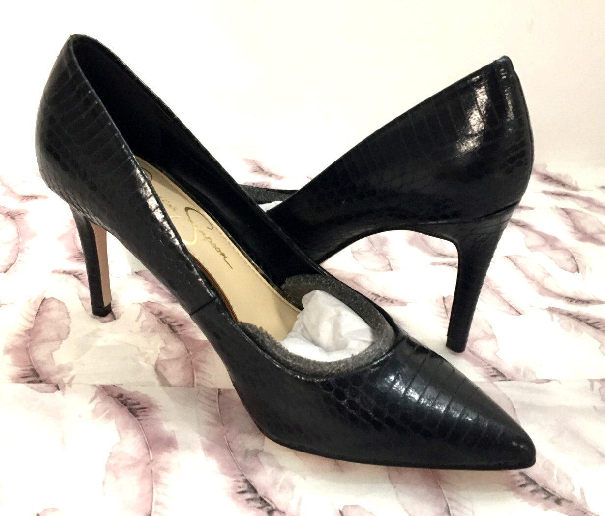 Black Pump Shoes Carpena Faux Snakeskin Jessica Simpson 3 1/4 inch heel US size