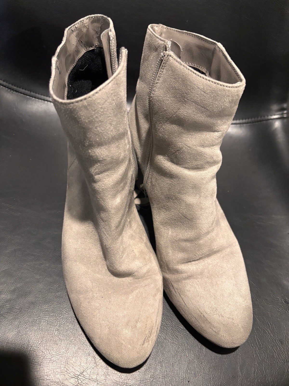 Esprit Women’s Beige Suede Ankle Boots Pointed Toe Side Zip Block Heel 8