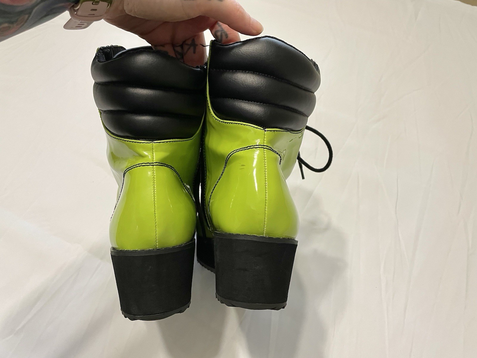 Strange Cvlt By Yru Neon Green Darby Patent Boots Women’s Size 9