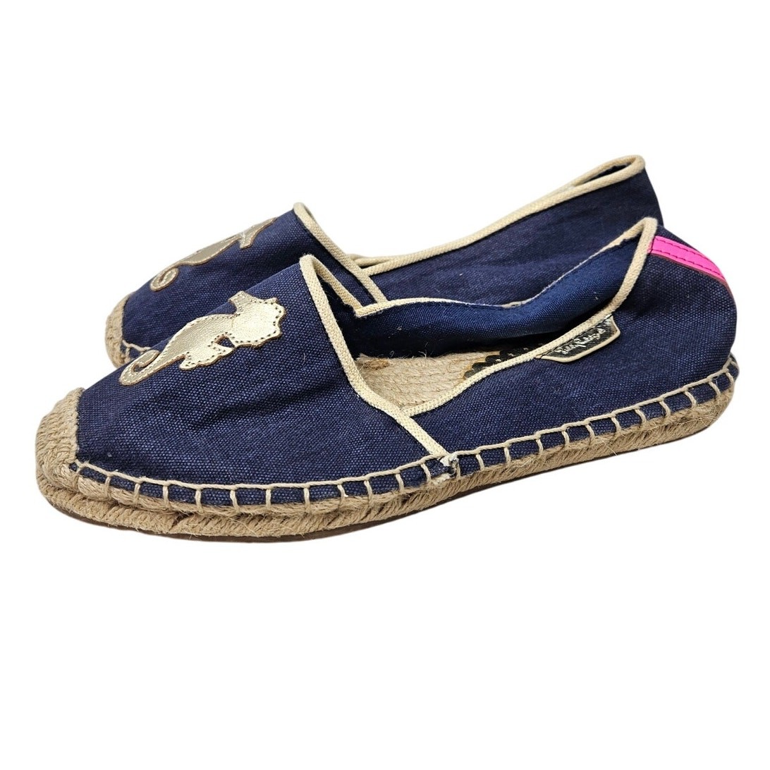 Lilly Pulitzer 7 Lia Espadrille Flat Coastal Seahorse Preppy Gold Denim